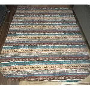 VTG Twin‎ Size Western Aztec Quilt Blanket Throw Turquoise Brown Southwest USA